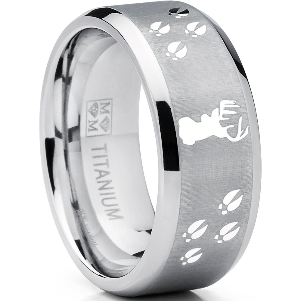 image:imageMetal Masters 9MM Sating FinishHigh Polish Deer Track Titanium Ring Wedding Band Outdoor Jewelry Mens Hunting Ring SZ 85