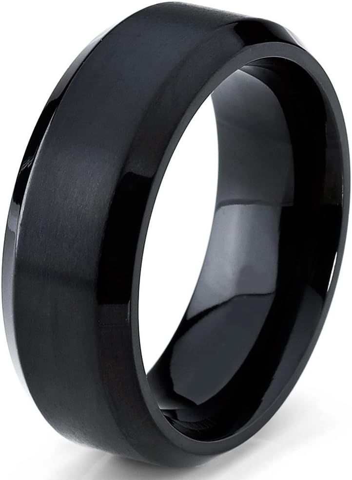 image:imageBlack Titanium Ring Mens Brushed Wedding Band Comfort Fit 8mm Sizes 7 to 15