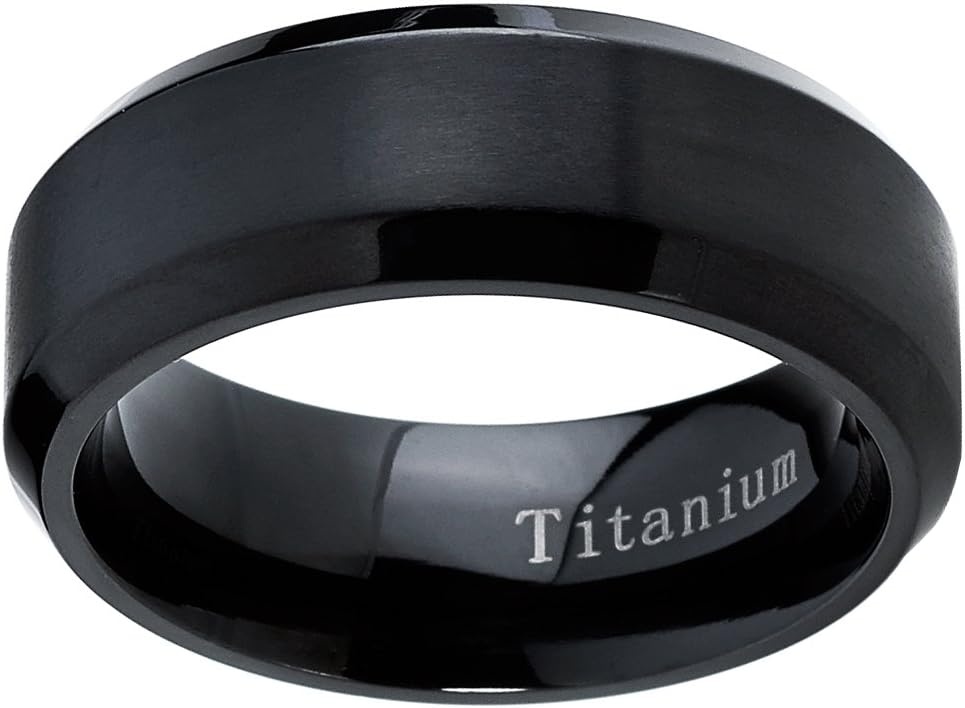 image:imageBlack Titanium Ring Mens Brushed Wedding Band Comfort Fit 8mm Sizes 7 to 15