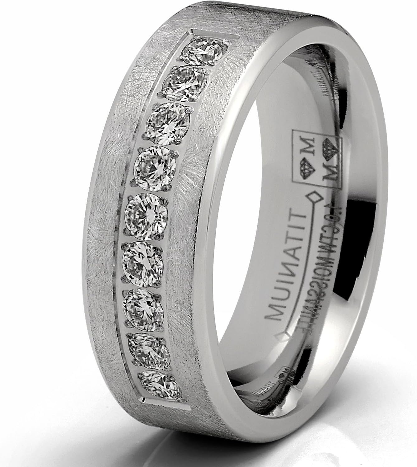 image:imageMetal Masters 1 Carat Moissanite Mens Wedding Band Frosted Ice Ring 9 PavSet Stones 8MM VVS DColor