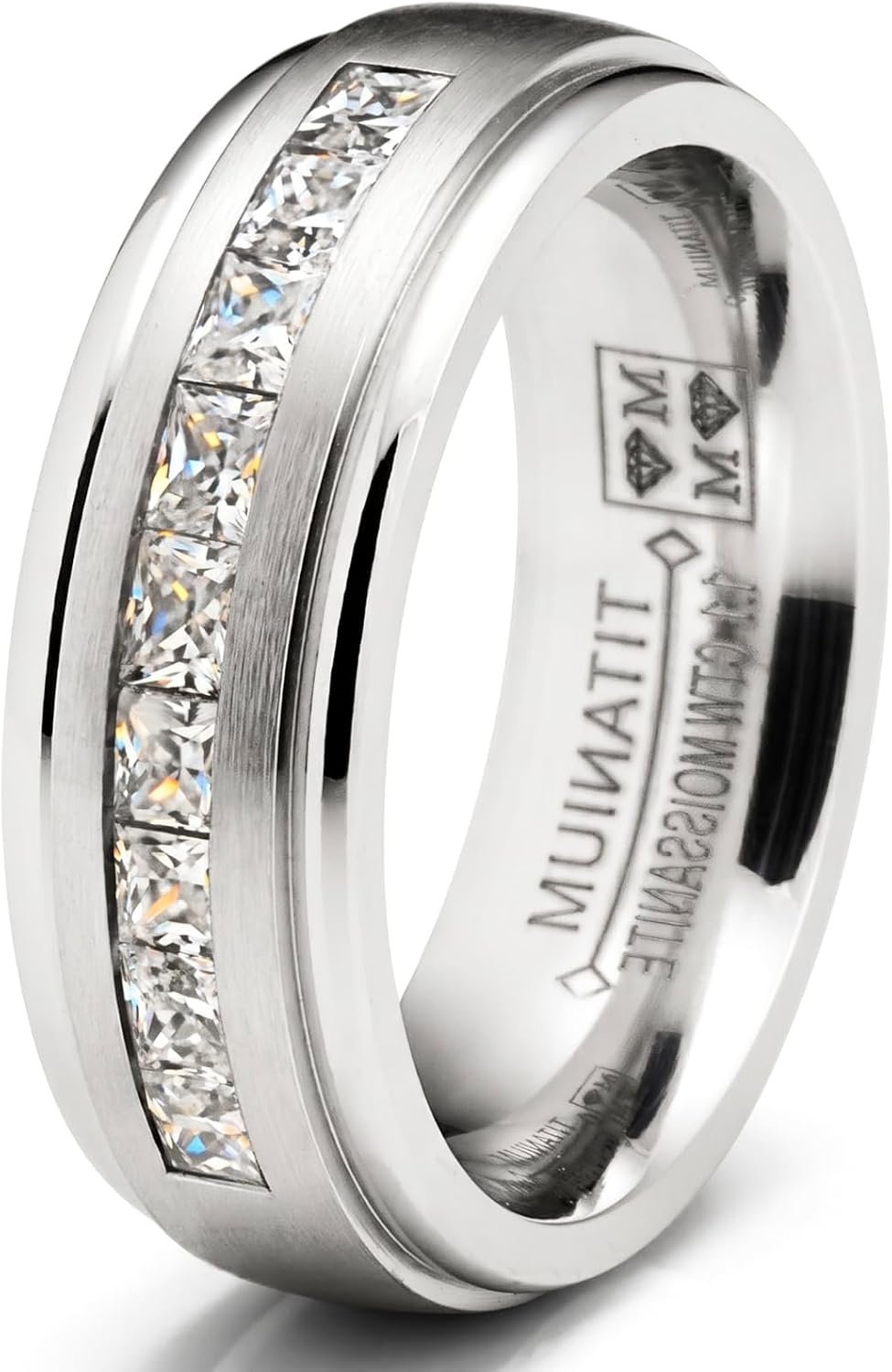 image:imageMetal Masters 110 Ct Moissanite Mens Wedding Band 18K White Gold Plated Engagement Ring VVS DColor 7MM