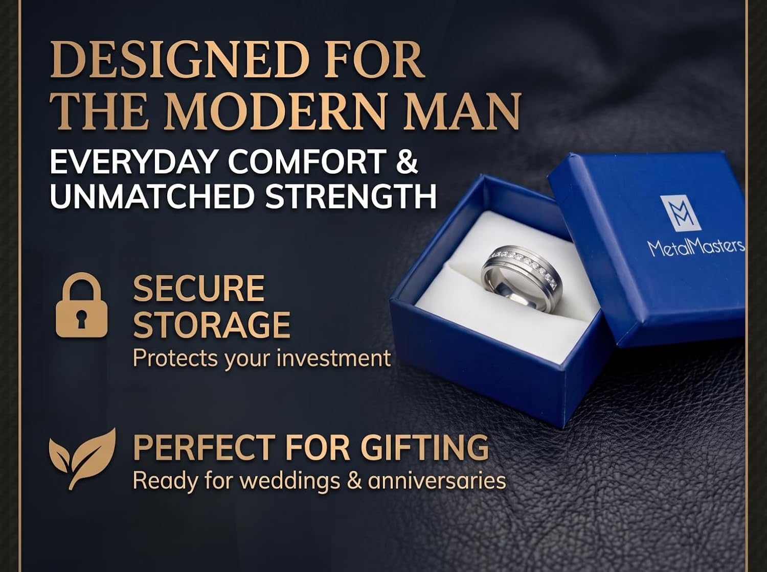 image:imageMetal Masters 110 Ct Moissanite Mens Wedding Band 18K White Gold Plated Engagement Ring VVS DColor 7MM