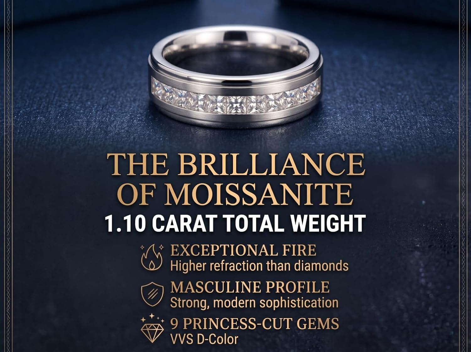 image:imageMetal Masters 110 Ct Moissanite Mens Wedding Band 18K White Gold Plated Engagement Ring VVS DColor 7MM