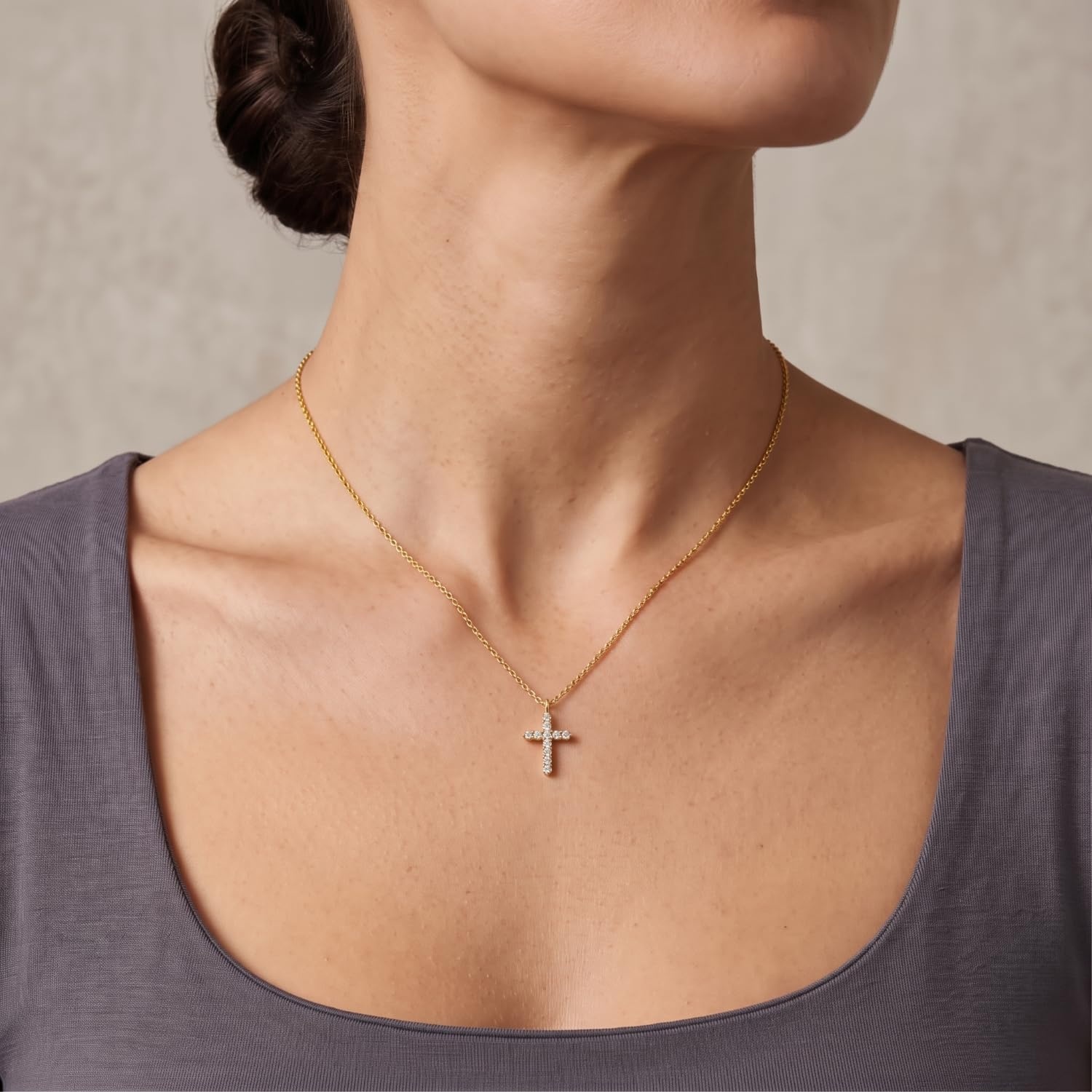 image:imageMetal Masters 14K Gold Plated Cross Faith Pendant Necklace Cubic Zirconia for Women with Adjustable 16 to 18 in Chain