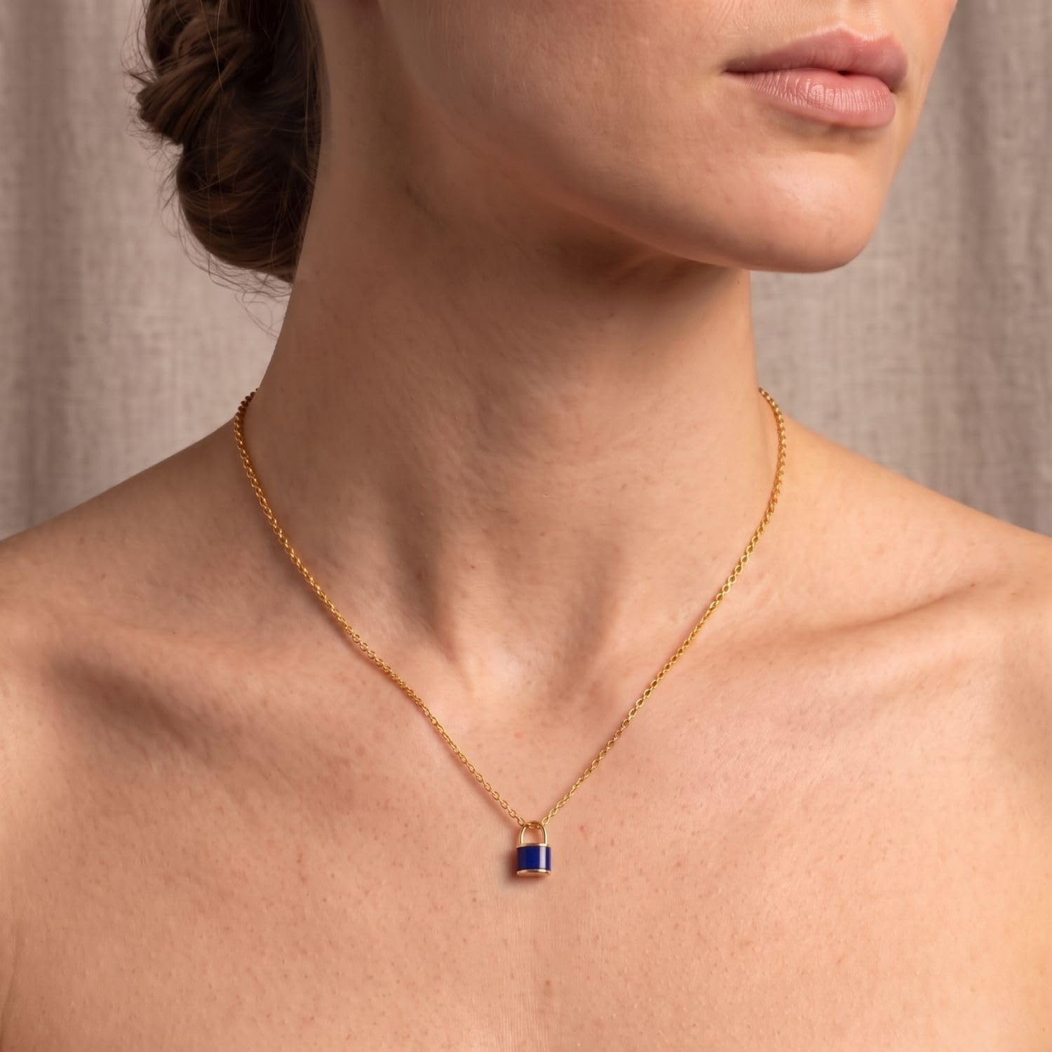image:imageMetal Masters 14K Gold Plated Dainty Padlock Lapis Lazuli Pendant Necklace for Women with Adjustable 16 to 18 Inch Chain