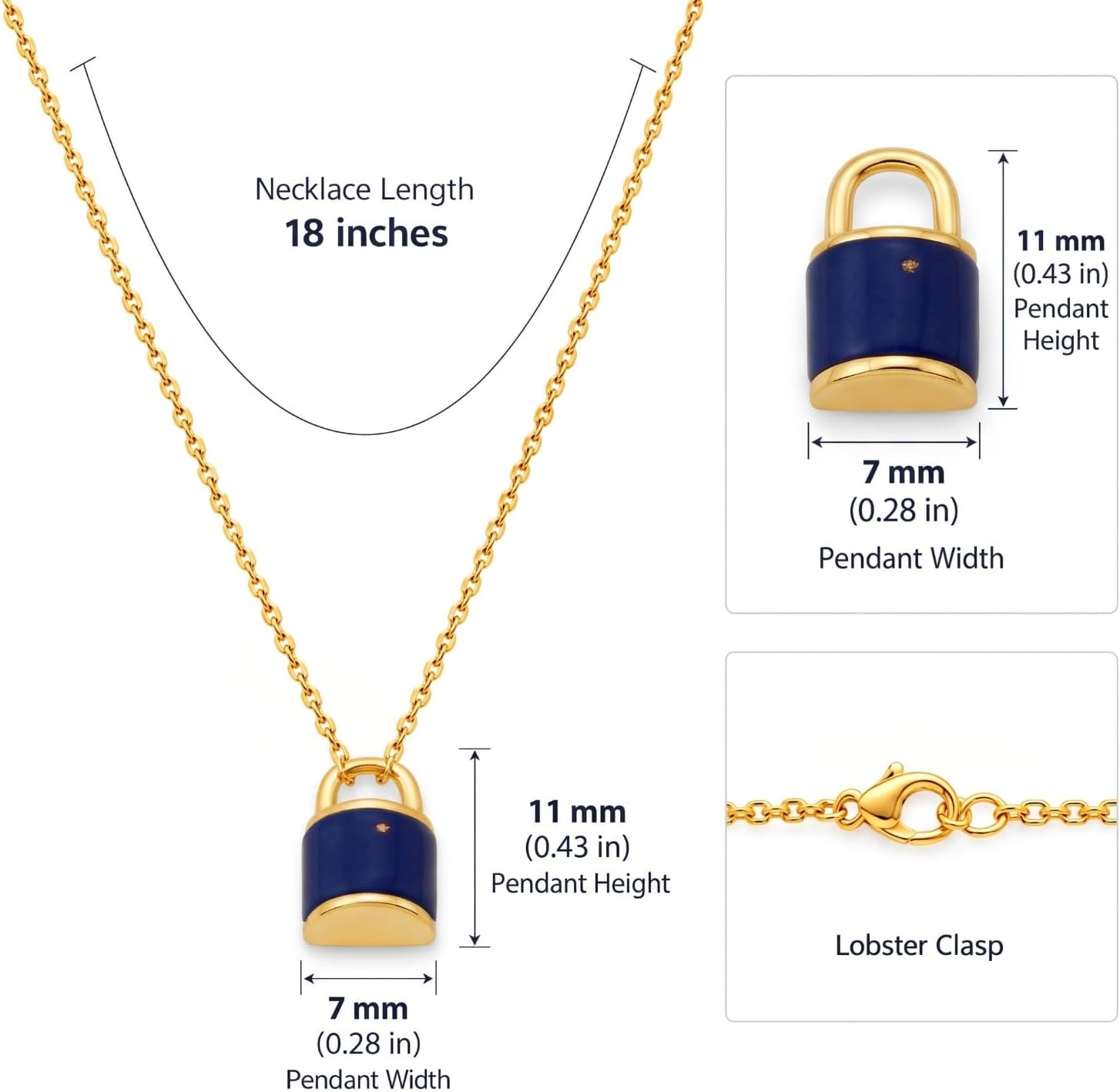 image:imageMetal Masters 14K Gold Plated Dainty Padlock Lapis Lazuli Pendant Necklace for Women with Adjustable 16 to 18 Inch Chain