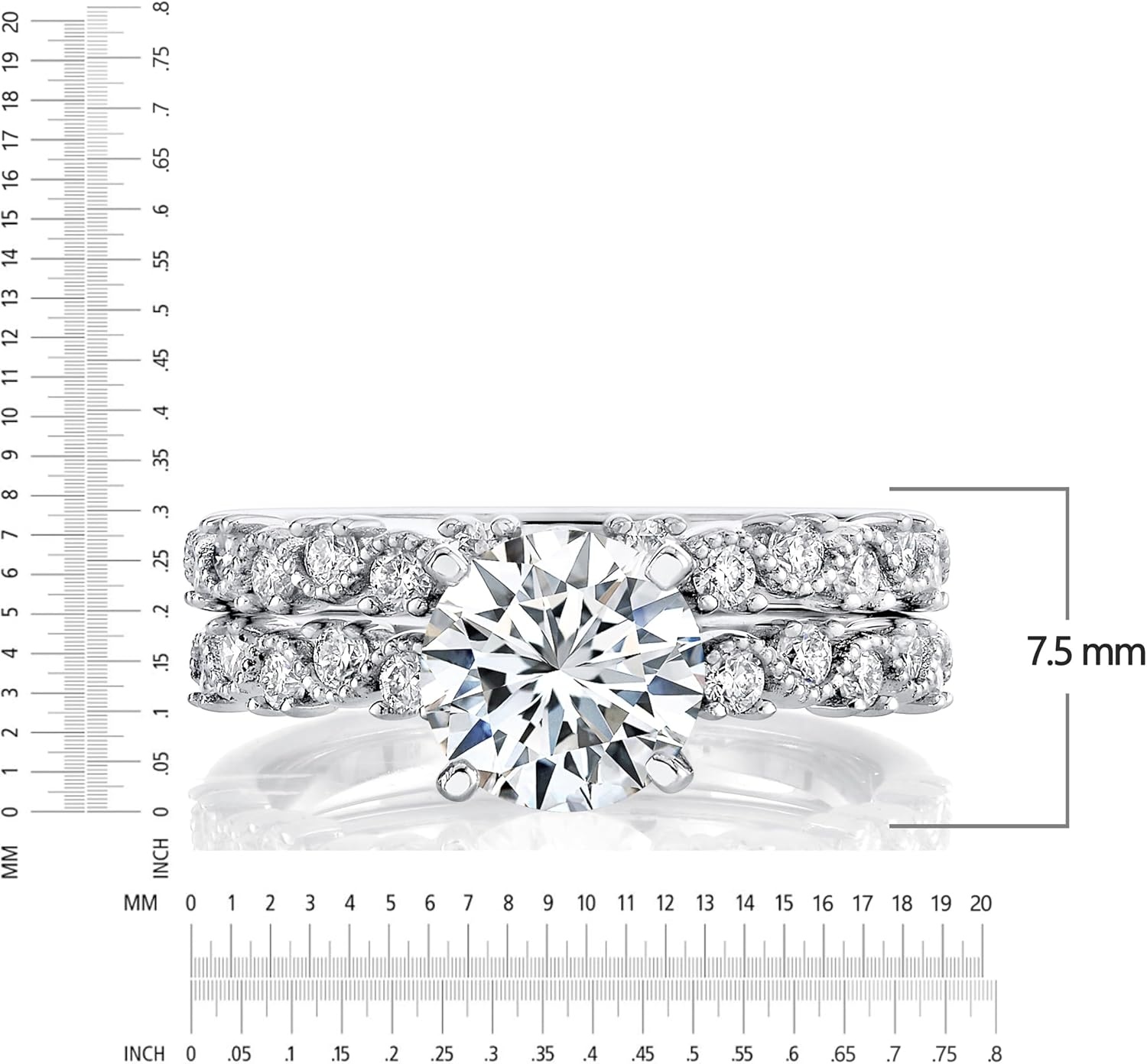 image:imageMetal Masters 2Ct Roundcut Moissanite Laced Milgrain Bridal Set Engagement Ring 18K White Gold over Sterling Silver