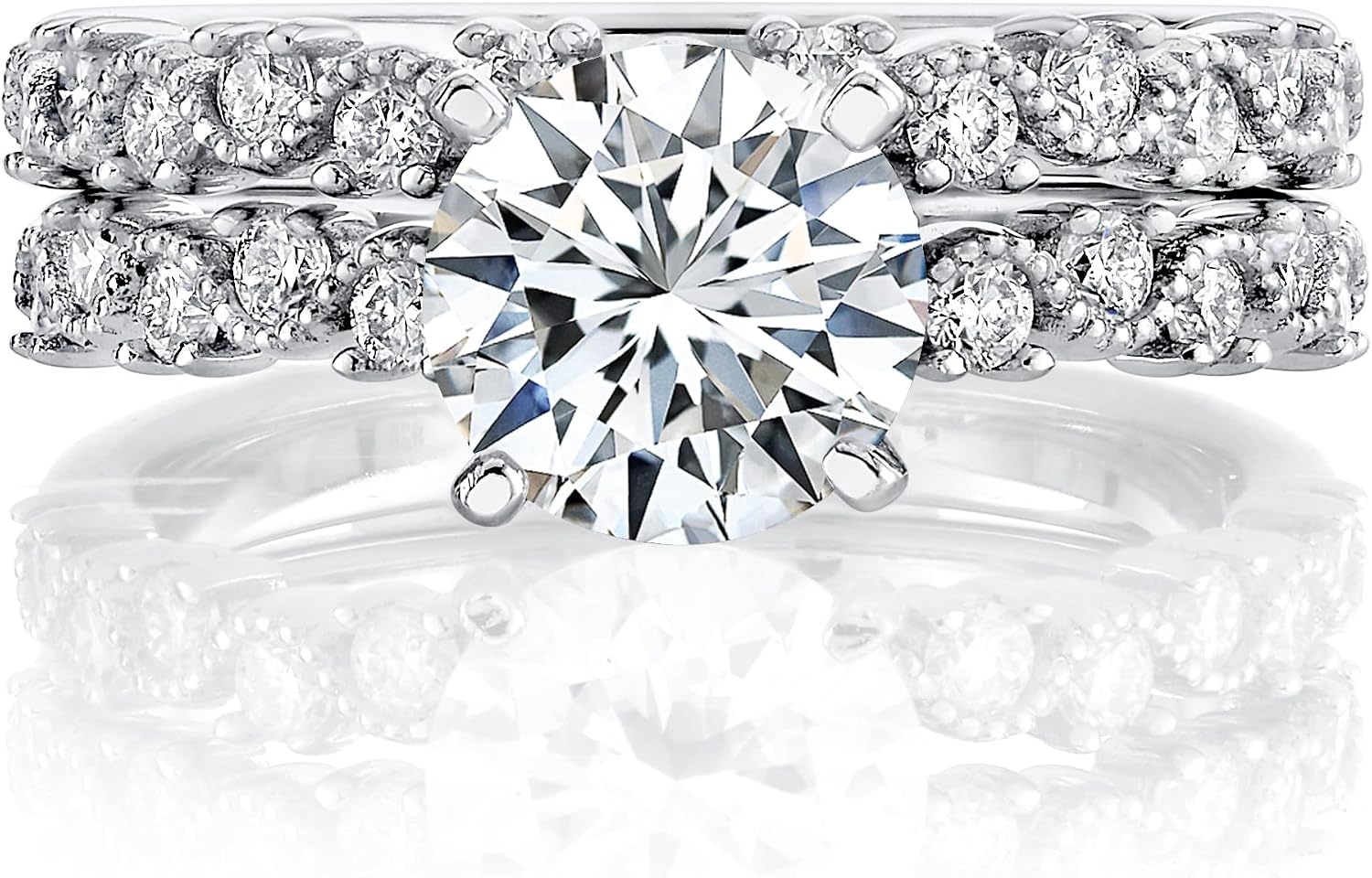 image:imageMetal Masters 2Ct Roundcut Moissanite Laced Milgrain Bridal Set Engagement Ring 18K White Gold over Sterling Silver