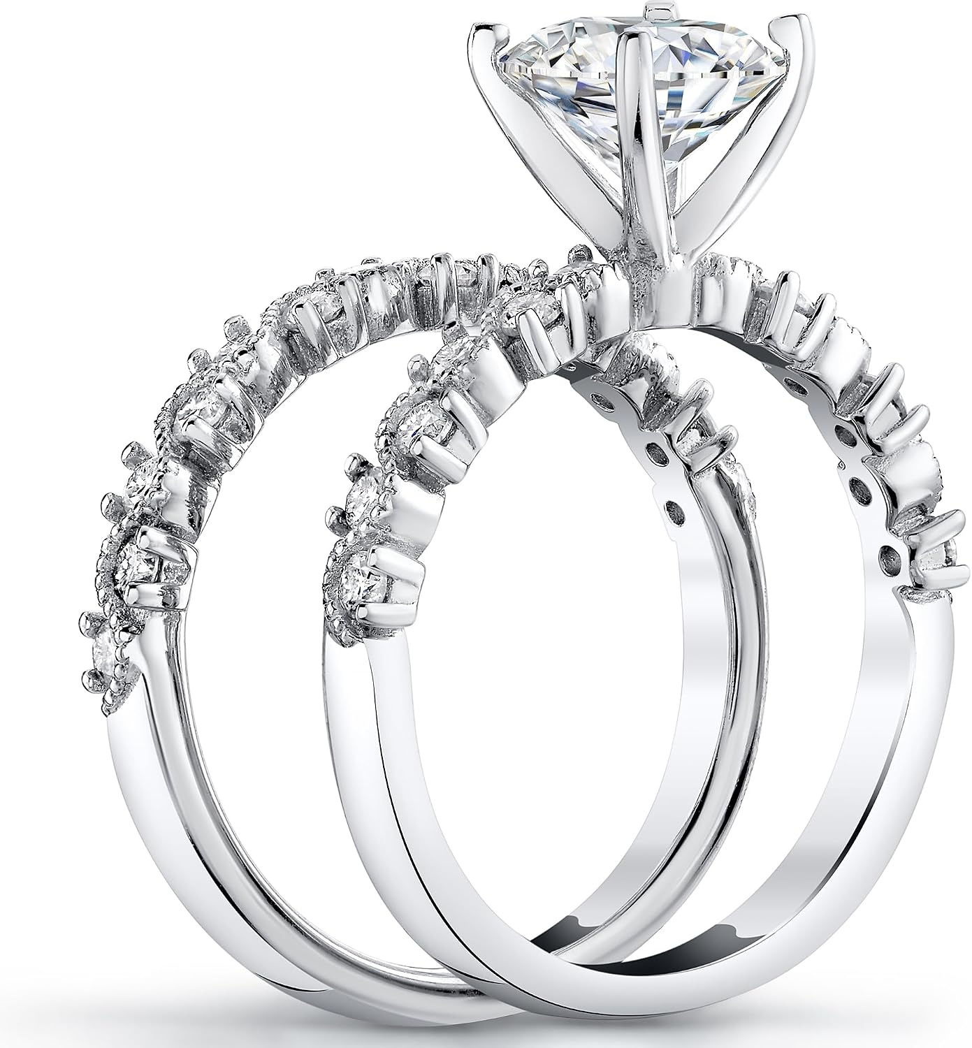 image:imageMetal Masters 2Ct Roundcut Moissanite Laced Milgrain Bridal Set Engagement Ring 18K White Gold over Sterling Silver