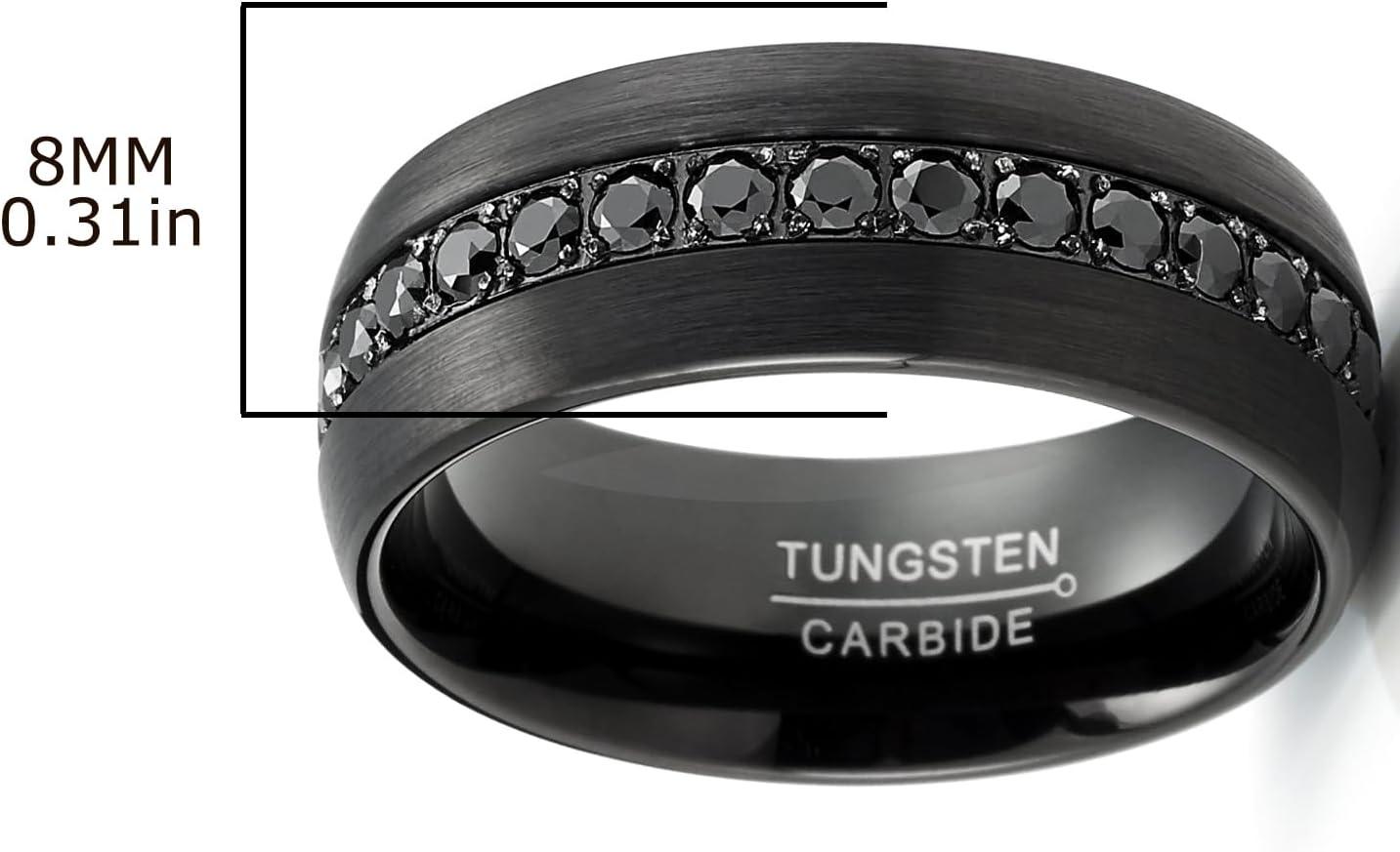 image:imageMetal Masters CO Tungsten Carbide Mens Ring Wedding Band Black Round 17Ct SImulated DIamond CZ Cubic Zirconia 8MM ComfortFit Black