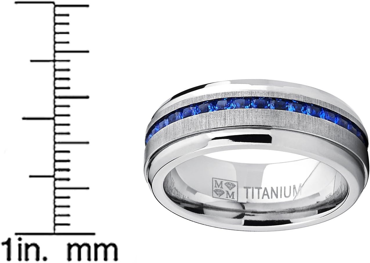 image:imageMetal Masters Mens 24Ct Eternity Titanium Wedding Band Engagement Ring Blue Simulated Sapphire Cubic Zirconia Princess