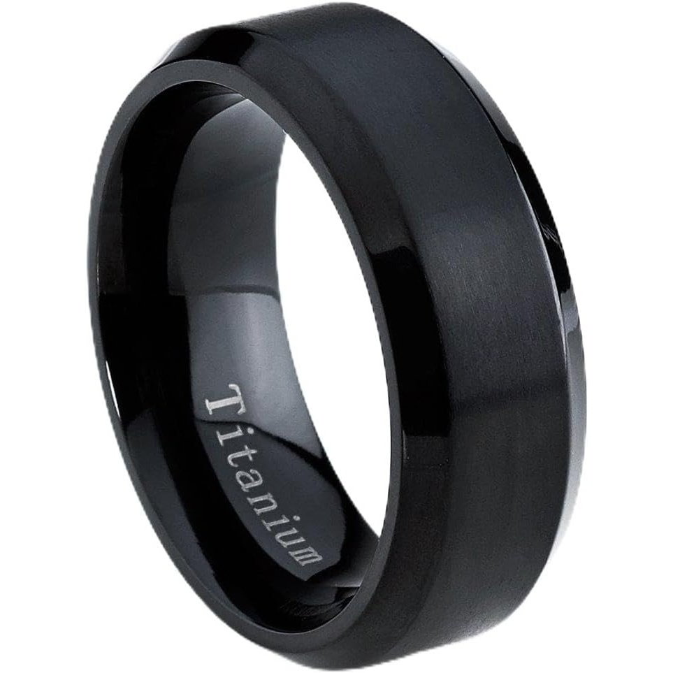 image:imageBlack Titanium Ring Mens Brushed Wedding Band Comfort Fit 8mm Sizes 7 to 15