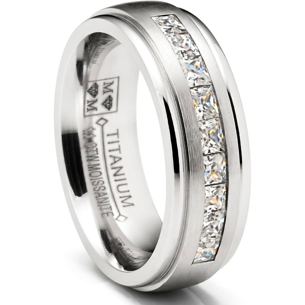image:imageMetal Masters 110 Ct Moissanite Mens Wedding Band 18K White Gold Plated Engagement Ring VVS DColor 7MM