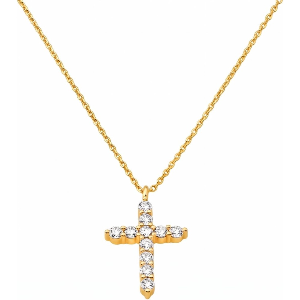 image:imageMetal Masters 14K Gold Plated Cross Faith Pendant Necklace Cubic Zirconia for Women with Adjustable 16 to 18 in Chain