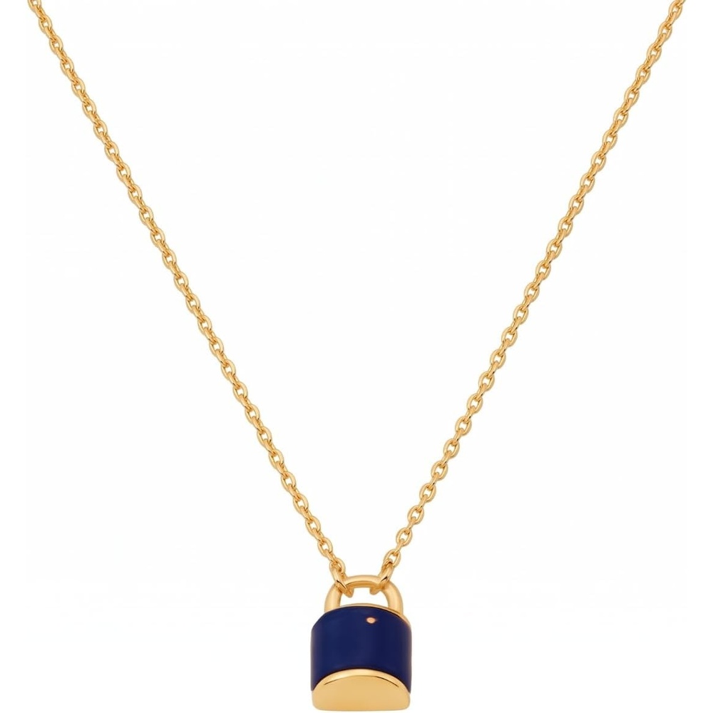 image:imageMetal Masters 14K Gold Plated Dainty Padlock Lapis Lazuli Pendant Necklace for Women with Adjustable 16 to 18 Inch Chain
