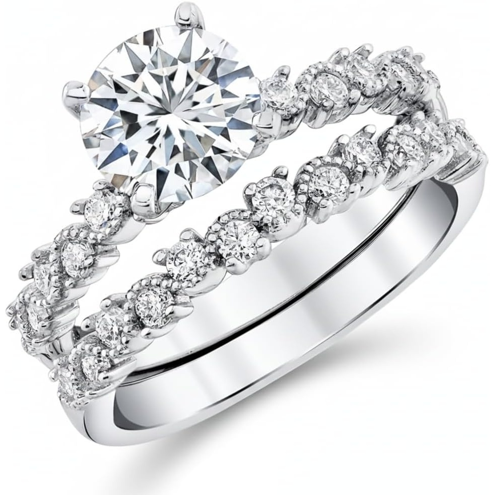 image:imageMetal Masters 2Ct Roundcut Moissanite Laced Milgrain Bridal Set Engagement Ring 18K White Gold over Sterling Silver
