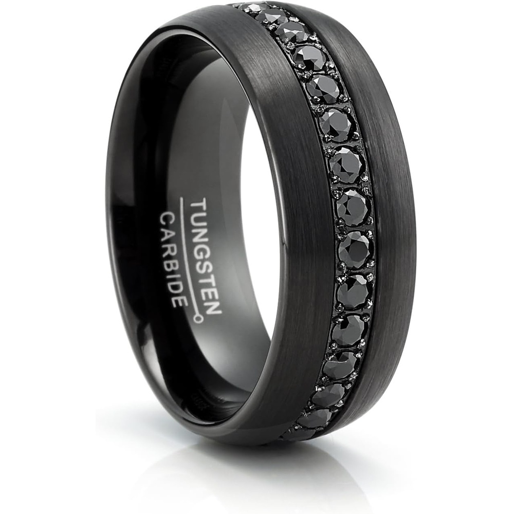 image:imageMetal Masters CO Tungsten Carbide Mens Ring Wedding Band Black Round 17Ct SImulated DIamond CZ Cubic Zirconia 8MM ComfortFit Black