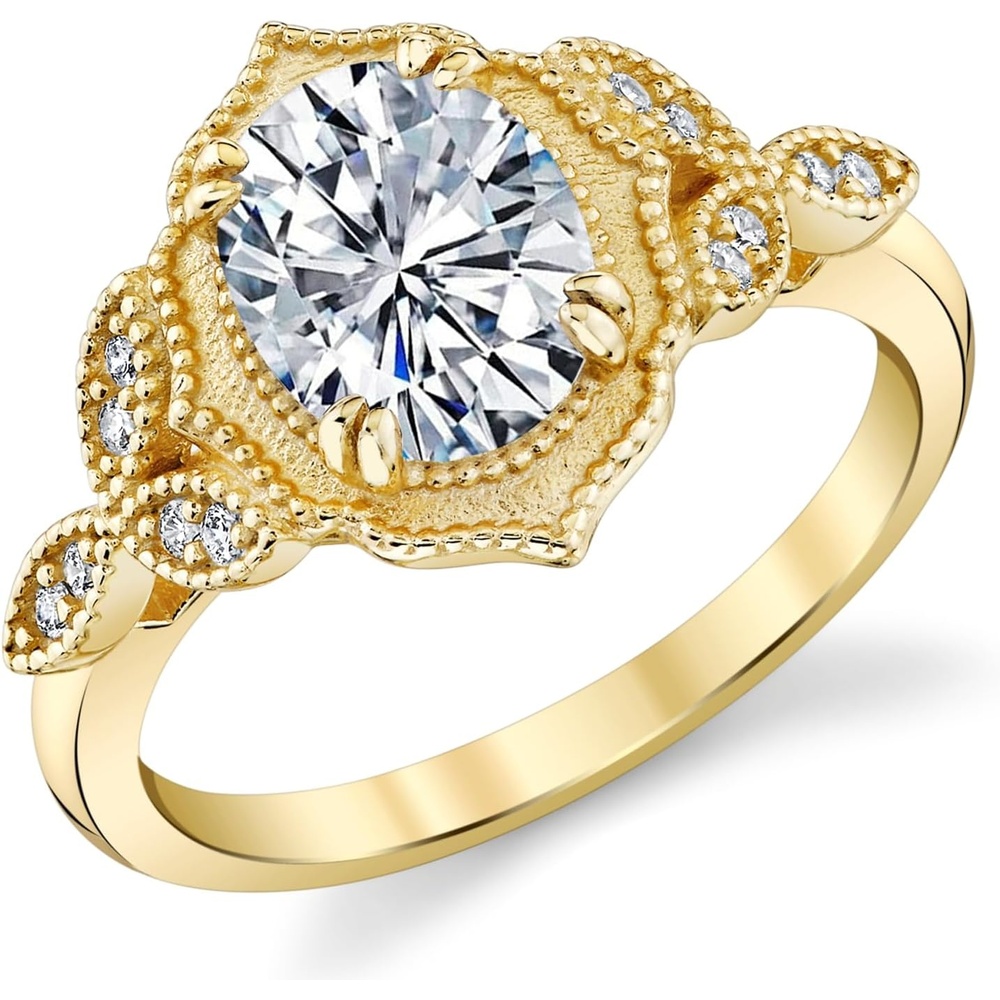 image:imageMetal Masters Womens 215 CTW Oval Moissanite Engagement Ring 18K Gold Plated VVS DColor Victorian Vintage Milgrain18K Yellow Gold Plated