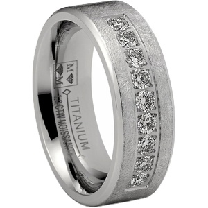 Metal Masters 1 Carat Moissanite Mens Wedding Band Frosted Ice Ring 9 Pavé-Set Stones 8MM VVS D-Color