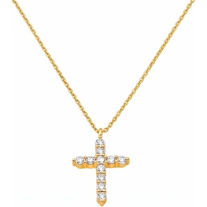 Metal Masters 14K Gold Plated Cross Faith Pendant Necklace Cubic Zirconia for Women with Adjustable 16 to 18 in Chain