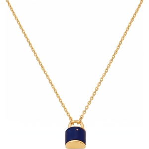 Metal Masters 14K Gold Plated Dainty Padlock Lapis Lazuli Pendant Necklace for Women with Adjustable 16 to 18 Inch Chain