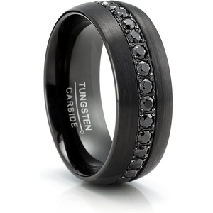 Metal Masters CO. Tungsten Carbide Mens Ring Wedding Band Black Round 1.7Ct SImulated DIamond CZ Cubic Zirconia 8MM Comfort-Fit Black