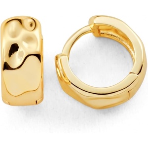 Metal Masters Womens 14K Gold Plated Chunky Hammered Huggie Hoop Earrings 5MM Wide Band Textured Jewelry Gift
