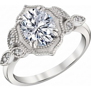 Metal Masters Womens 2.15 CTW Oval Moissanite Engagement Ring 18K Gold Plated VVS D-Color Victorian Vintage Milgrain(18K White Gold Plated)