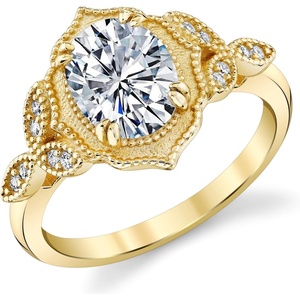 Metal Masters Womens 2.15 CTW Oval Moissanite Engagement Ring 18K Gold Plated VVS D-Color Victorian Vintage Milgrain(18K Yellow Gold Plated)